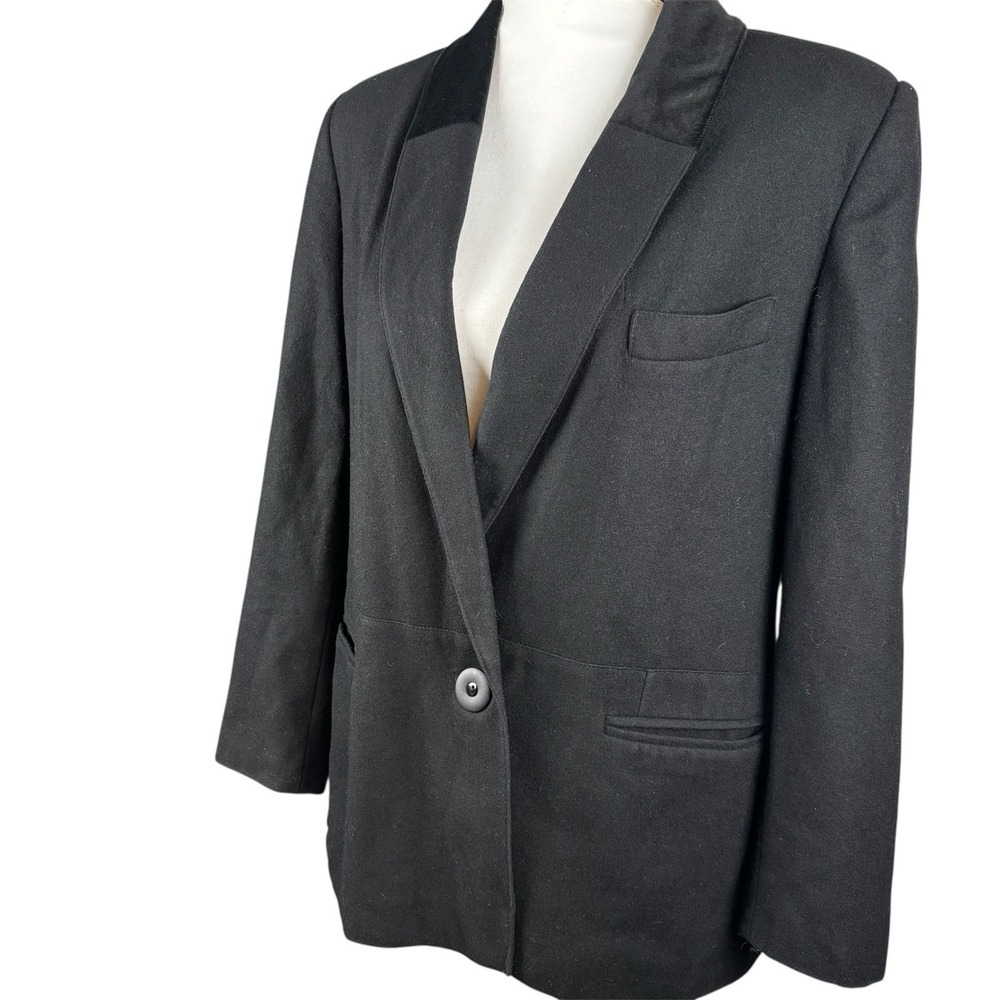 Novo Club Womens‎ Wool Blazer Velvet Collar Relaxed Fit Size 6 Black Vtg Office